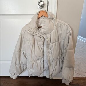 American Eagle pleather cropped Cream Puffer Jacket